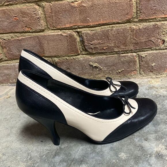 Enzo Angiolini Ea Heddie Black & Cream Leather Pumps Size 8 - Picture 5 of 11